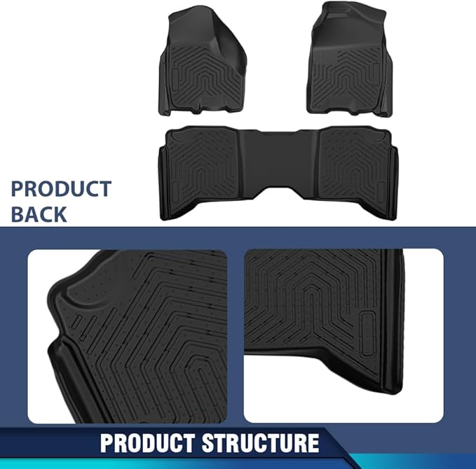 PIT66 Floor Mats Cargo Liners Compatible with Dodge Ram Truck Crew Cab 2009-2018 (NOT Fit Tradesman Quad Cab) (Heavy Duty) 3-Piece Premium All Weather Automotive TPE Liners