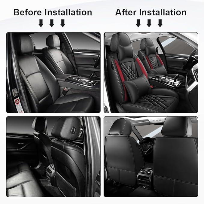 Seat Covers Fit for Toyota Corolla 2015-2026 Leather Car Seat Cover, Stylish Waterproof Breathable Easy to Install Airbag Compatibility, Auto Interior Accessories(Front Set with Pillow,Black Red)