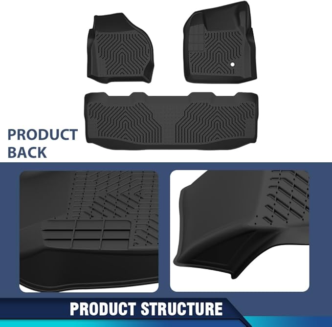 PIT66 Floor Mats Cargo Liners Compatible with Ford F250 F350 Super Duty CrewCab Models 1999-2007 (Heavy Duty) 3-Piece Premium All Weather Automotive TPE Liners