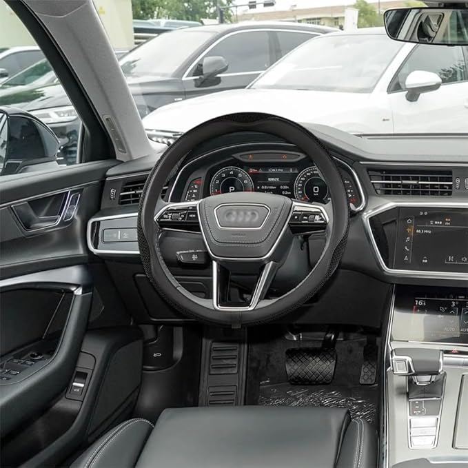 38cm Car Steering Wheel Cover, Universal 15 inch, Microfiber Breathable Ice Silk,Warm in Winter and Cool in Summer, Anti-Slip, Odorless, Easy Carry