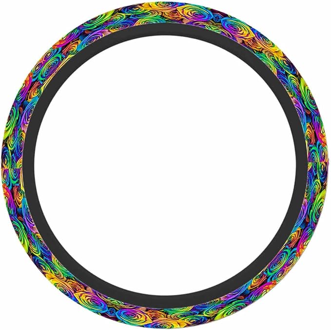 Rainbow Roses Steering Wheel Cover Fresh Beautiful and Bright Steering Wheel Cover for Women Men Anti-Slip Breathable Steering Wheel Protector Car Accessories