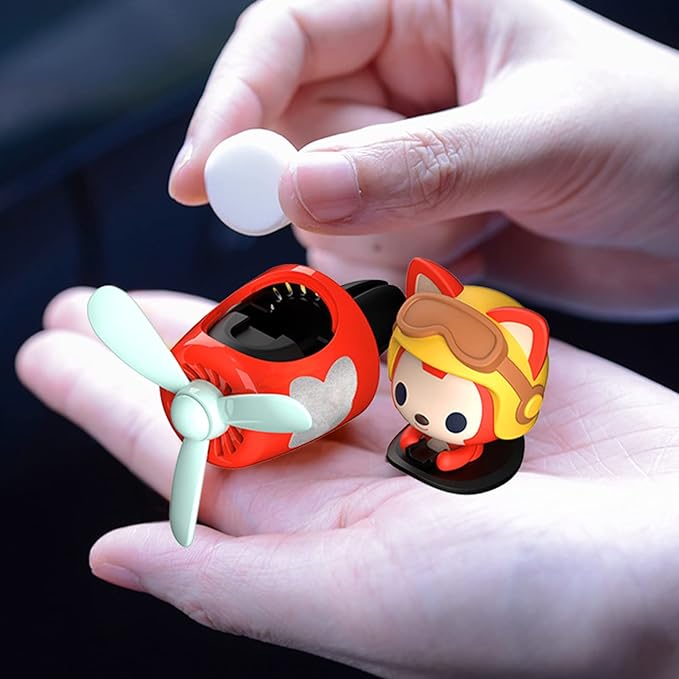 2 Pieces Car Air Fresheners, Cute Bear Pilot Car Diffuser, Propeller Air Outlet Vent Fresheners, Suitable for Automotive Interior Decoration (Red+Silver)