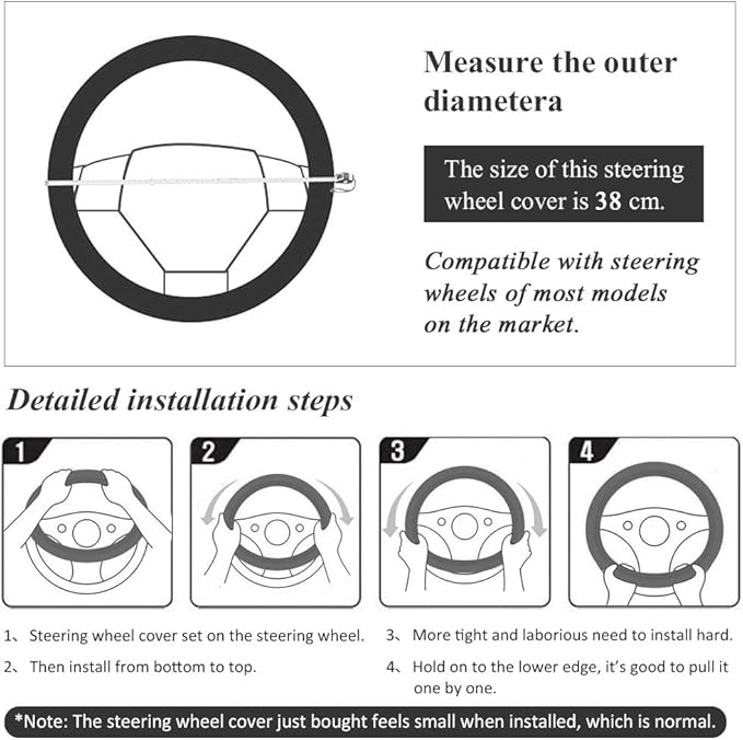 Steering Wheel Cover 15Inch Soft Microfiber Leather Fashion Anti-Slip Odorless Universal for Auto/Truck/SUV/Van (Beige-Black)