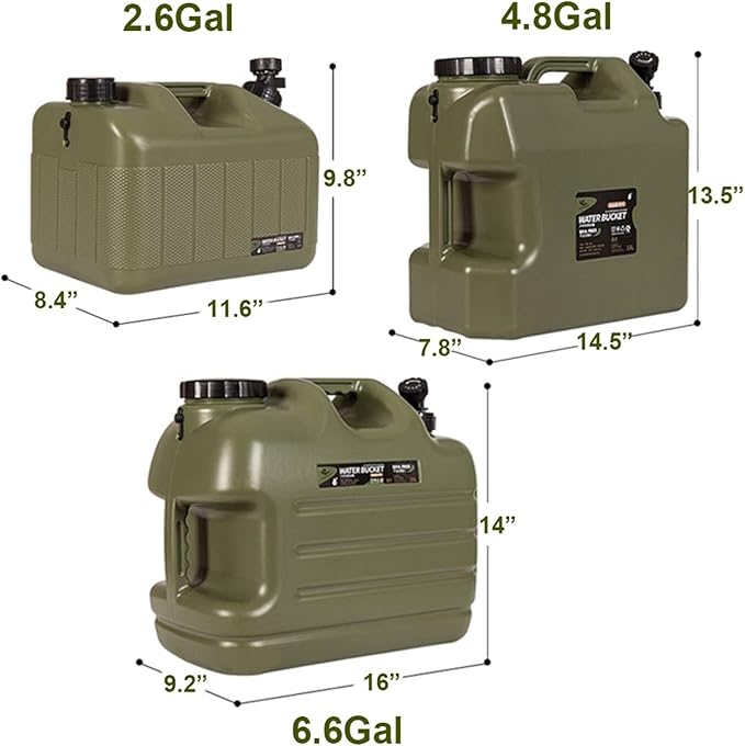 DESERT & FOX Water Container with Spigot 2.6/4.8/6.6Gal PE Water Storage Carrier Portable Green Bucket for Camping Hiking Picnic BBQ(Green 4.8Gal)