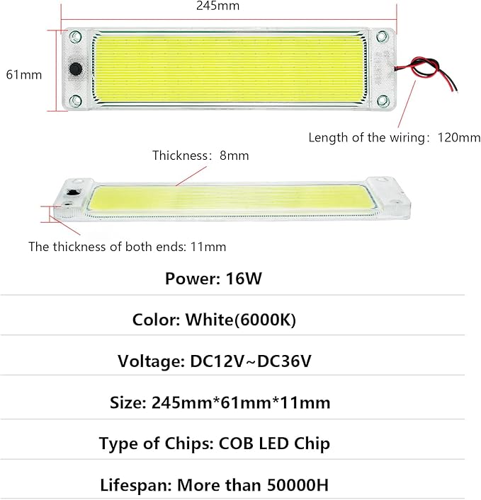 Interior Light Bar with Plastic Cover COB 108 SMD DC12-36V LED Strip Lights with ON/Off Switch for Camper Truck Van RV Trailer Boat Cabinet Lights with Double-Sided Tape/Screw 4-Pack White