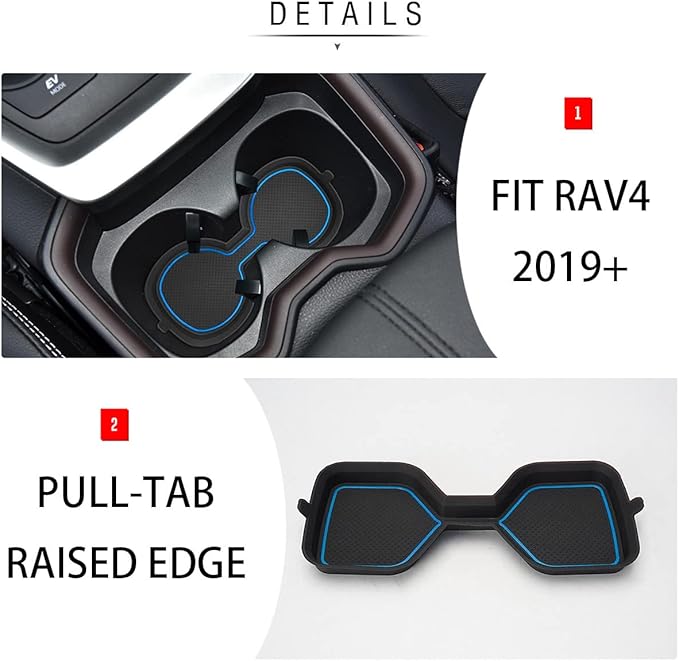 Auovo 3D Cup Holder Inserts for Toyota RAV4 Accessories 2025 2024 2023 2022 2021 2020 2019 Silicone Center Console Cup Holder Coaster Liner Mat Pad Interior Trims (Blue, 2pcs kit)