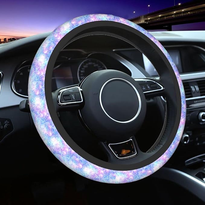 Swono Mermaid Bling Steering Wheel Cover Universal 15 Inch Beautiful Mermaid Scale Bling Purple Neoprene Car Steering Wheel Covers Stretchy Car Accessories for Women