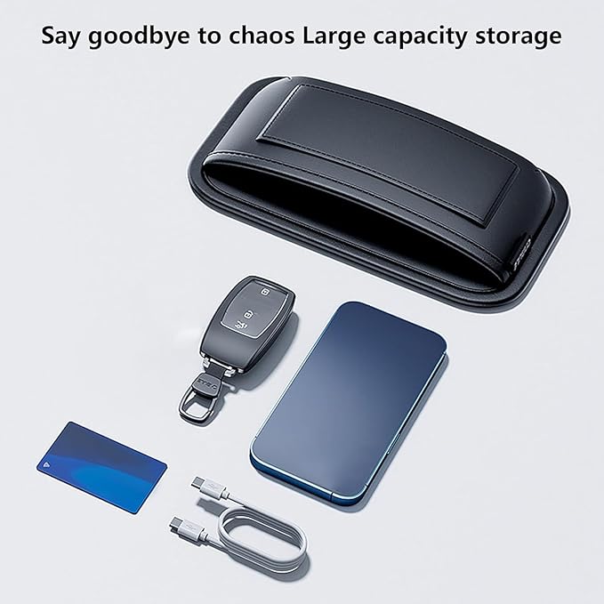 Tumecos Car Storage Bag Leather Small Debris Organizer Hanging Cell Phone Mobile Paste Type Bag for Stowing Tidy Universal Accessories(BlackA-2pcs)