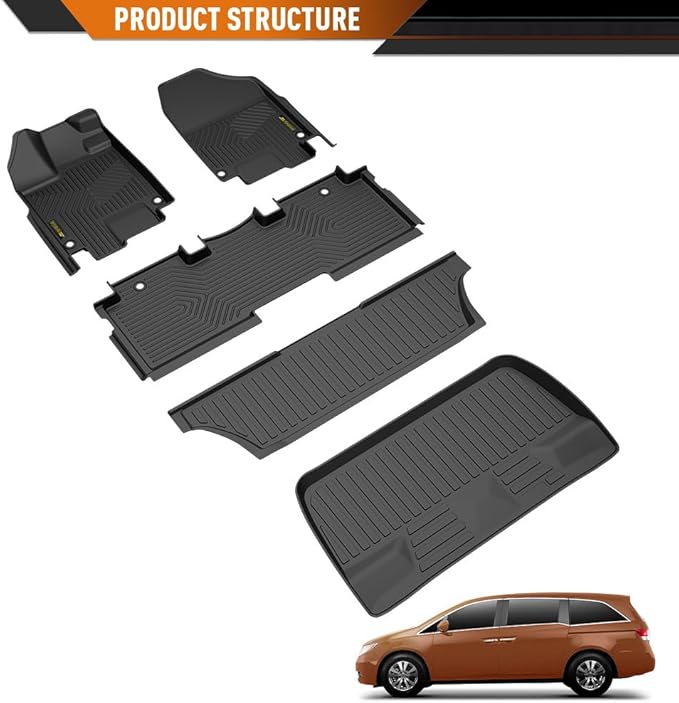 ANDPLAY TPE Floor Mats Liners 5PCS Compatible with Honda Odyssey Mini Passenger Van 2018 2019 2020 2021 2022 2023 2024 2025 All Weather Protection Black Floor Liners alfombras para carro