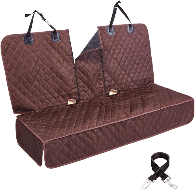 Dog Car Seat Cover for Back Seat Cover for Kids,Non Stick Fur Rear Seat Protector for Pet,Nonslip Waterproof Universal Fit Interior Backseat Covers for Auto Van SUV (Large, Coffee Brown)