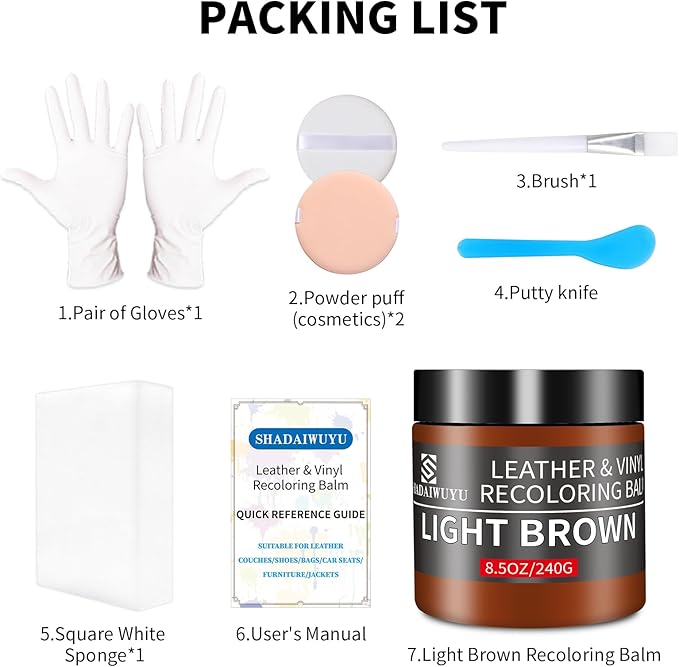 Leather Recoloring Balm,8.5oz Leather Color Restorer,Light Brown Leather Repair kit for Furniture and Car Interior,Leather Couch Scratch Repair,Leather Dye Paint for Faded,Cracked and Damaged Leather