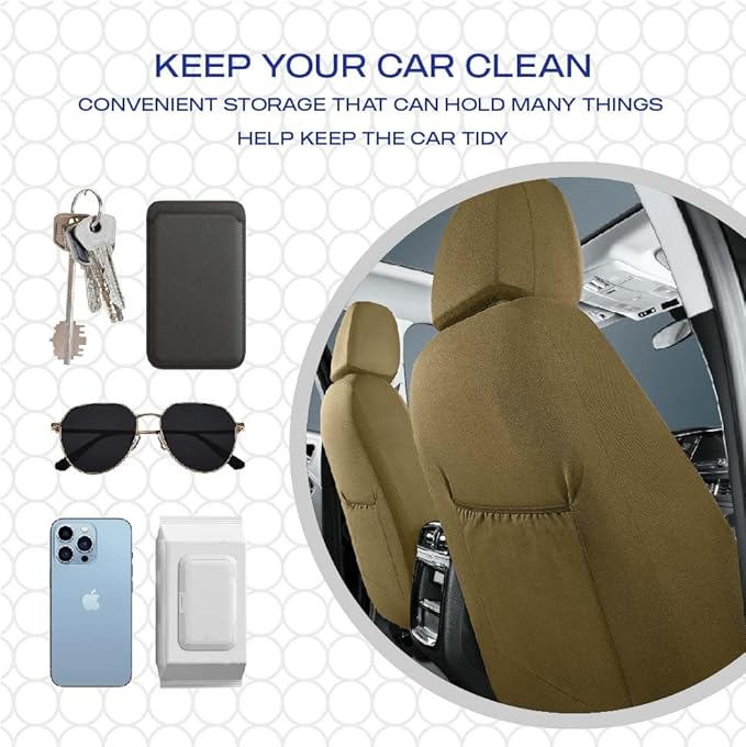 Skechers Memory Foam Car Seat Covers,Lycra Fabric Seat Covers, Car Seat Covers Front Seats Airbag Compatible, Automotive Comfort Protection for Most Cars,Trucks, SUVs(Brown)