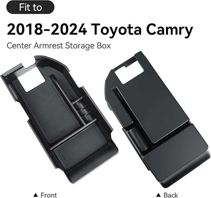 Center Console Tray Compatible with Toyota 2018-2024 Camry (Include Hybrid) Accessories with Dual USB Ports ABS Material Armrest Secondary Storage Box Black Mat