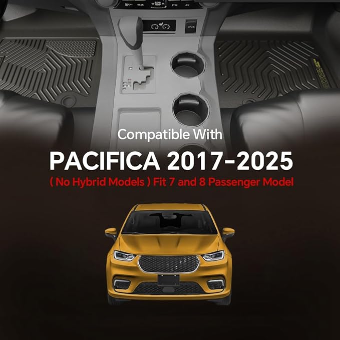 TPE Floor Mats Cargo Liners Compatible with Chrysler Pacifica 2017-2025 (No Hybrid Models), Fit 7 and 8 Passenger, Model All-Weather Protection