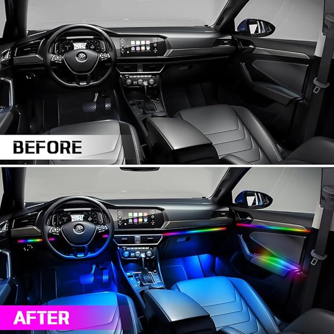 Acrylic Interior Car LED Lights with Remote and Wireless APP 10 in 1,Ambient Lighting Kits Fiber Optic Strip LEDs,16 Million Colors Music&DIY Function