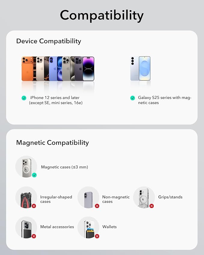 ESR for MagSafe Car Mount Charger,15W Magnetic Wireless Car Charger, for MagSafe Car Charging, Air Vent Dashboard Phone Holder Mount for iPhone Air 17 Pro Max 16 15 14 13 12, Galaxy S25, Fast Charging