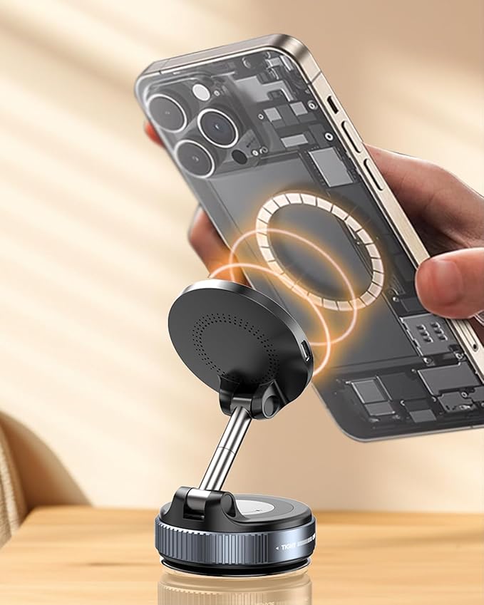 Spinning Vacuum Magnetic Phone Holder 15W Fast Wireless Charger for All Smartphones & All Car Models Holds Like Glue on Bumpy Roads! FCC Certified car Phone Mount Magnetic