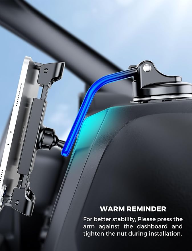 eSamcore Tablet Holder for Car Dashboard, Windshield Mount Holder for iPad & Foldable Phone Stand with Stable 360° Adjustable Clamp Car Gadgets & Accessories for iPad Air Pro Mini All 6”-11” Devices