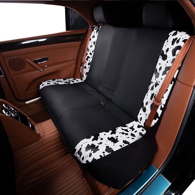 Flying Banner car seat Covers Protects Water Proof Faux Leather Carbon Fiber Front and Rear Bench (Cow Black, Full Set - 8PCS)