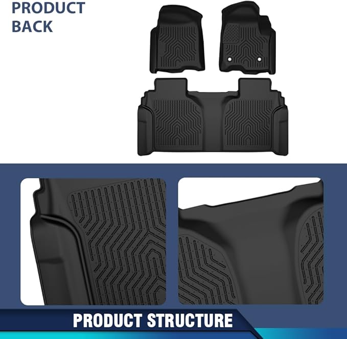 PIT66 Floor Mats Cargo Liners Compatible with Chevy Silverado/GMC Sierra 1500 2500HD 3500HD Crew Cab 2019-2025 (Fit 2019 1500 New Body Style) 1st and 2nd Row All Weather TPE Liner Accessories