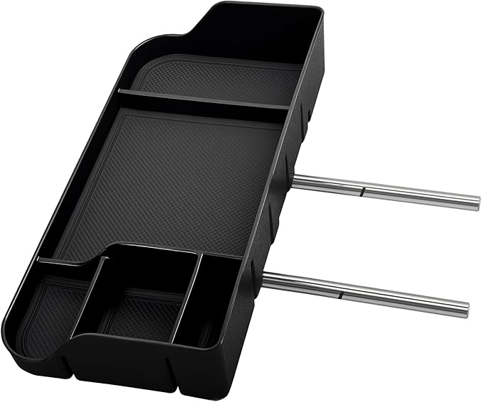 Upgraded Front Center Console Organizer Fit for 2011-2025 Ford F150 F250 F350 F450 F550 F650 Super Duty Accessories- Jump Seat Headrest Replacement with Cup Holder Tray (BLACK)