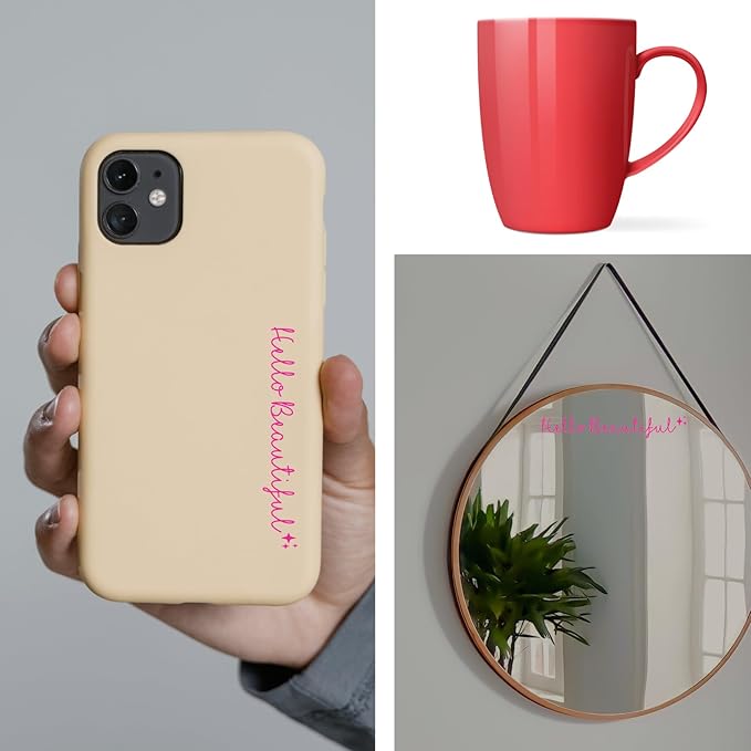 Rearview -Mirror -Decal Water Bottle -Stickers Affirmation Reminder Sticker Laptop Bumper Tumbler Vinyl Sticker Car Mirror Decal Funny Car Decor -Gift (Pink, Hello Beautiful)