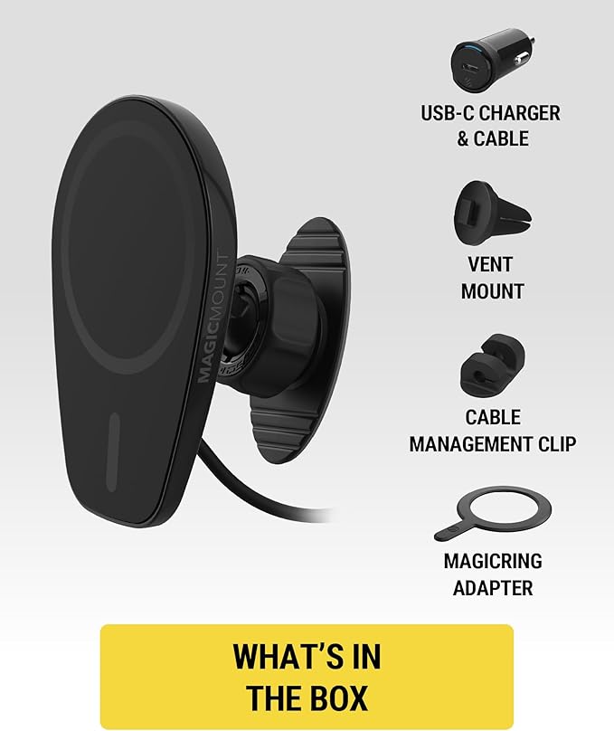 Scosche MPQ6DV-SP Magnetic Phone Holder for Car Dashboard/Vent, 15W Wireless Fast Car Charger Phone Stand, Hands Free Cell Phone Mount Compatible with iPhone 17/16/15/14/13/12 Series & MagSafe Case