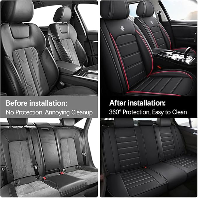 for Toyota Highlander 2006-2026 Seat Covers,Waterproof,Abrasion-Resistant PU Leather Full Set Seat Cover(Black&Red)