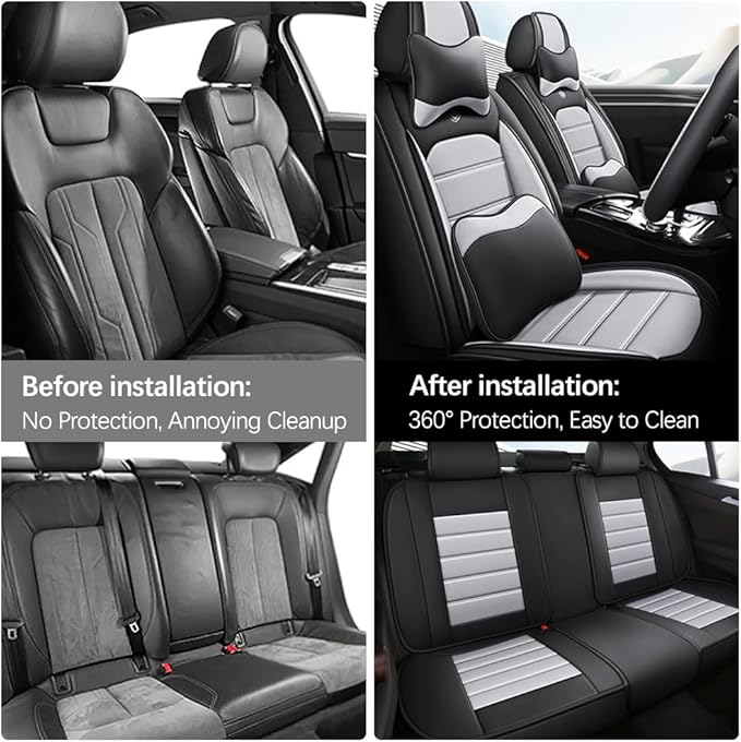 for Toyota Highlander 2006-2026 Seat Covers,Waterproof,Abrasion-Resistant PU Leather Full Set Seat Cover(Luxury Black&Gray)