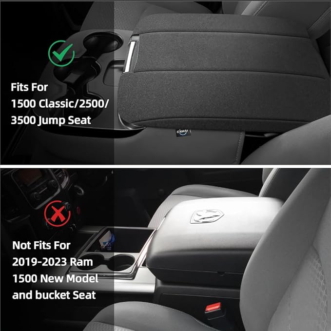 Center Console Cover Fit for 2013-2018 Dodge Ram 1500 & 2013-2023 Ram 2500/3500/1500 Classic Model for Jump Seat Console, Armrest Cover Cozy Neoprene, Customized Accessories