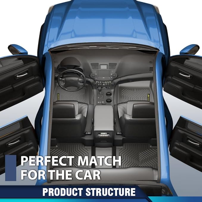 PIT66 Floor Mats Cargo Liners Compatible with Ford Explorer 2020 2021 2022 2023 2024 (Heavy Duty) 3-Piece Premium All Weather Automotive TPE Liners