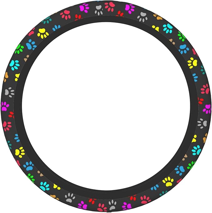 Dog Paw Steering Wheel Cover for Women Men, 15 Inches Colorful Animal Paws Neoprene Anti-Slip Cute Universal Car Steering Wheel Grip Wrap Car Accessories Protective Case Cover for Vehicle Truck SUV