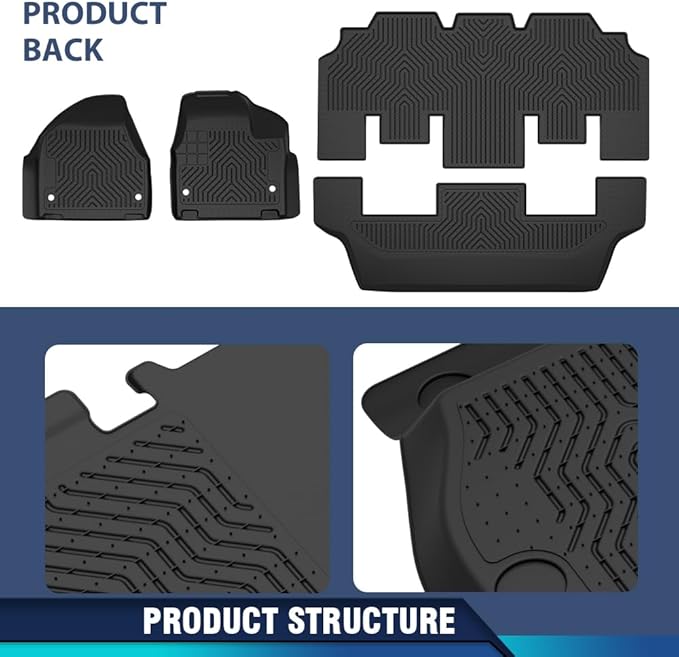 PIT66 Floor Mats Cargo Liners Compatible with Chrysler Pacifica 2017-2025(No Hybrid Models), Fit 7& 8 Passenger Model, 1st and 2nd Row & 3rd Row All Weather TPE Liner Accessories