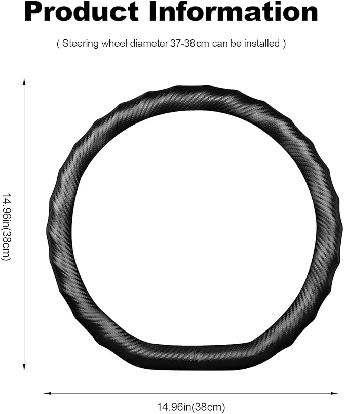 Ergocar Carbon Fiber Material Steering Wheel Cover Anti-Slip Breathable Sweat Absorbent Fashionable Sport Steering Wheel Sleeve for D-Shaped Diameter 15"(37.5-38cm)-Black Ripple