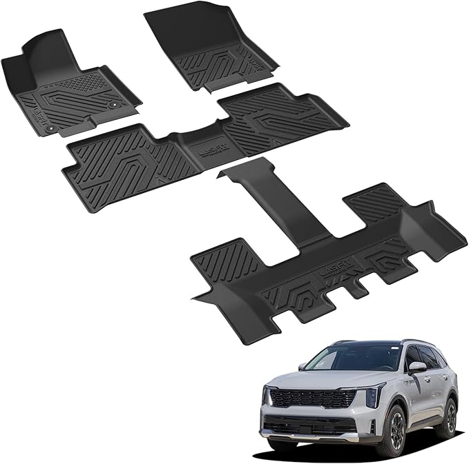 LASFIT Floor Mats for Kia Sorento Hybrid PHEV 2026 2025 2024 2023 2022 2021 (Not Fit Gasoline), All Weather TPE Custom Fit Floor Liners Car Mats Accessoires for Kia Sorento 2021-2026, Black