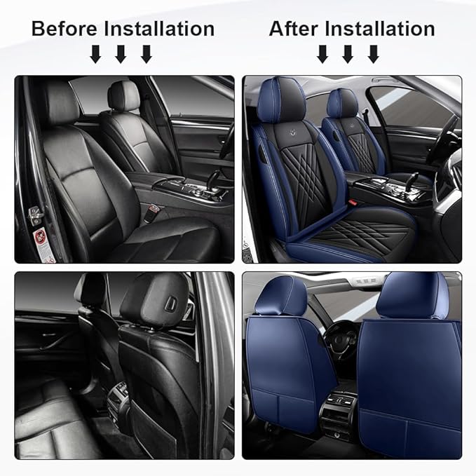 Seat Covers Fit for Toyota Corolla 2015-2026 Nappa Faux Leather Car Seat Cover, Breathable Waterproof Stylish Car Seat Protector Automotive Interior Accessories(Front Set,Black Blue)