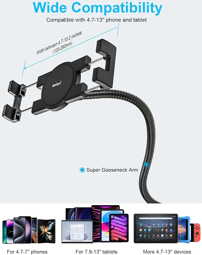 Car Seat Rail Tablet Holder for Truck, Gooseneck Heavy-Duty Front Passenger Seat Tablet Mount, 20inch Adjustable Metal Arm Compatible with 4-13" iPad Pro Air Mini, iPhone, Galaxy Tabs, Z Fold, Fire HD