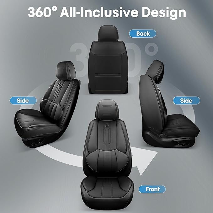 AOOG Seat Covers Custom Fit for Dodge Ram 1500/2500/3500 2002-2025 Faux Leather Seat Cover Set Compatible with Crew, Regular, Quad, Mega Cab, Waterproof Car Truck Cushions (Black, Flat, Full Set)