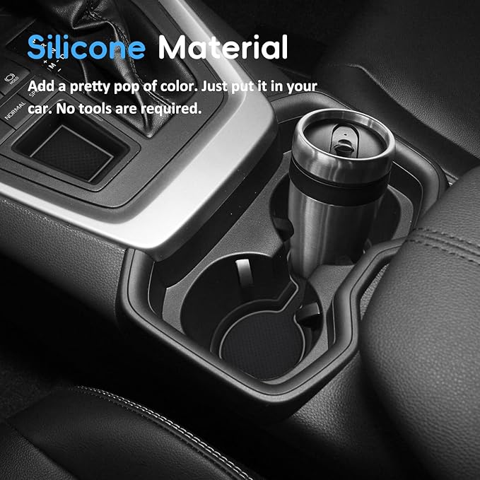 Auovo 3D Cup Holder Insert Liners Compatible with Toyota RAV4 Accessories 2025 2024 2023 2022 2021 2020 2019 Car Custom Cup Holder Mats Pads 4-pc Set (Gray Trim)