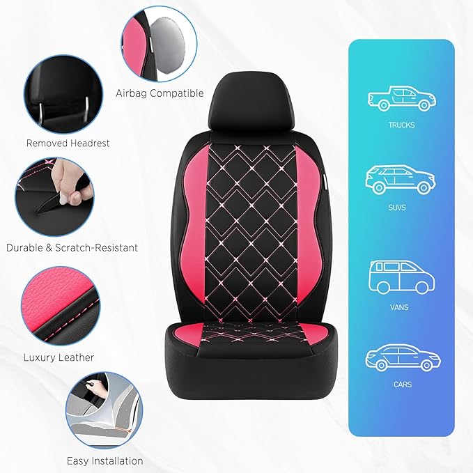 Road Comforts Seat Covers, Premium Leather Car Seat Covers Front Seat for Women Girls,Airbag Compatible, Automotive Seat Covers Universal Fit Most Cars,Vans,Truck,SUV