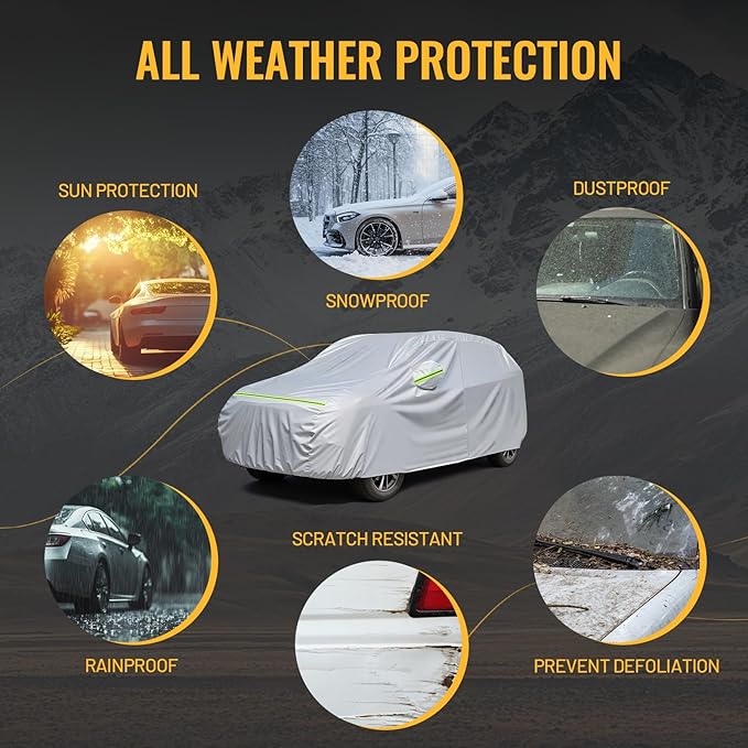 Favoto SUV Car Cover Waterproof - All Weather for Automobiles 6 Layers Heavy Duty Outdoor Full Car Cover Sun Protection with Side Zipper Windproof Straps, Universal Fit for SUV (188-198 inch)