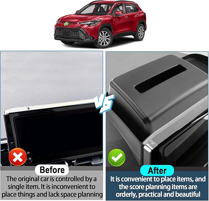 Ruiya Corolla Cross Behind Screen Organizer,for Toyota Corolla Cross Accessories Dash Storage Tray with ETC Magnetic Tissue Box Compatible with 2022 2023 2024 2025 2026 Toyota Corolla Cross L/LE/XLE