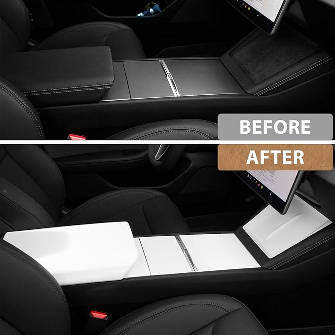 2026 Center Console Cover for Tesla Model Y Juniper 2025 & Model 3 Highland Accessories Set White Armrest Cover Wireless Charging Pad Center Console Pad 3 PCS (White)