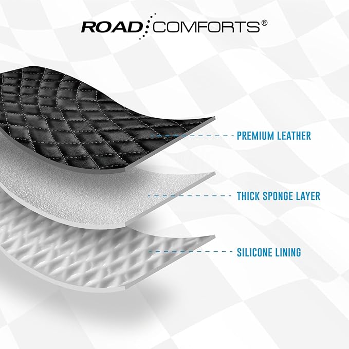 Road Comforts Leather Steering Wheel Cover – Black & Silver, Universal Fit 14.5-15 Inch, Microfiber Leather, Anti-Slip & Breathable Design for Men and Women