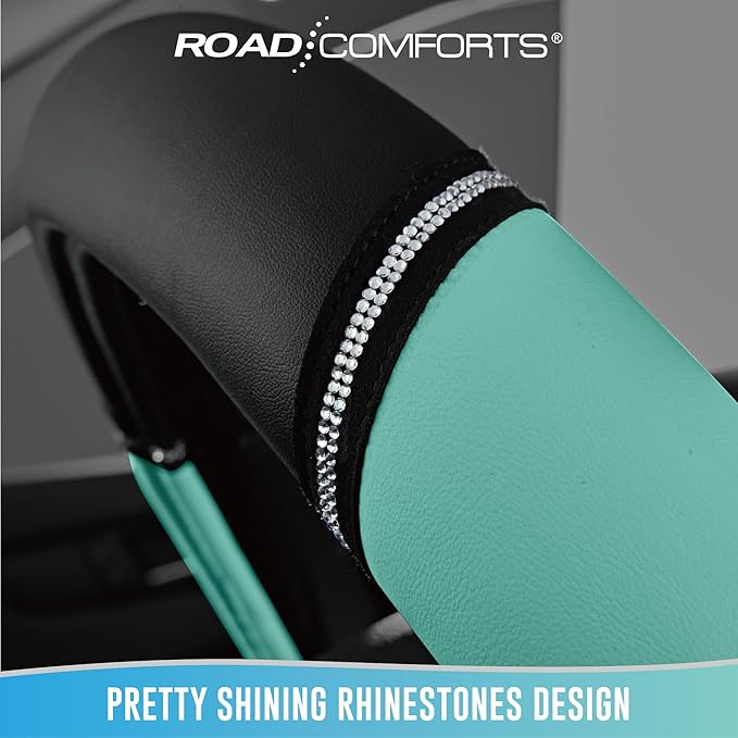 Road Comforts Leather Steering Wheel Cover - Made with PVC Leather - Anti-Slip, Universal Fit 14 1/2 inches to 15 inches - Mint