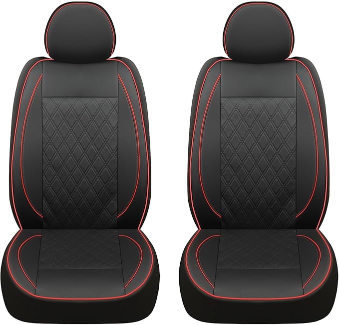 GIANT PANDA Front Car Seat Cover for Toyota, Piping Leather Bucket Seat Covers Custom for Toyota Rav4 Camry Highlander Corolla Prius 2-Pack (Black+Red)