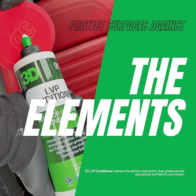 3D Leather, Vinyl & Plastic Conditioner | Restores, Conditions & Protects Car Interiors | Non-Greasy UV Protection for Seats, Steering Wheels, & Trim |16 oz