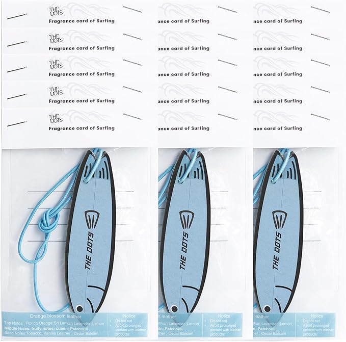 THEDOTS 15 Pack Assorted Surfboard Hanging Car Air Fresheners, 5 Unique Scents, Detachable Message Cards with Surfing Art, Long-lasting Scent, Gift for Car & Home