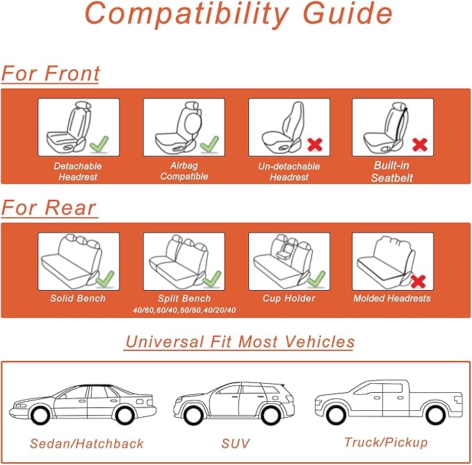 Leather Car Seat Covers Full Set,Unique Rear Design Easy to Install Car Seat Cover Protectors,Universal Full Surround Front Back Auto Seat Cover,Car Seat Cover for Sedan Cars Pick-up Trucks SUV