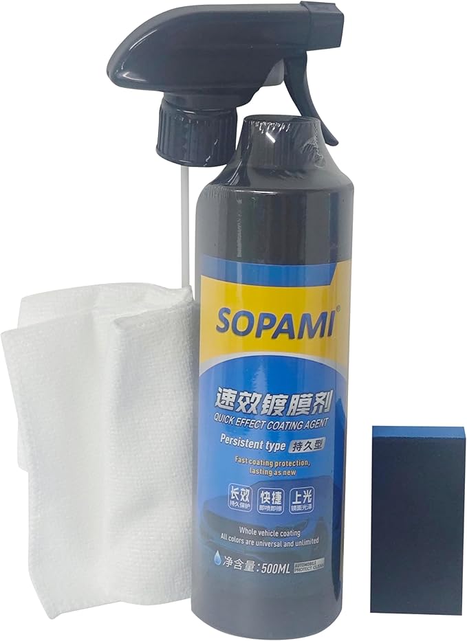 Quick Effect Coating Agent, Car Coating Spray, 17.6 OZ Polish Spray Waterless Wash Wax, Spray Wax Polish for Car Scratches(1PC+Sponge+Cloth)